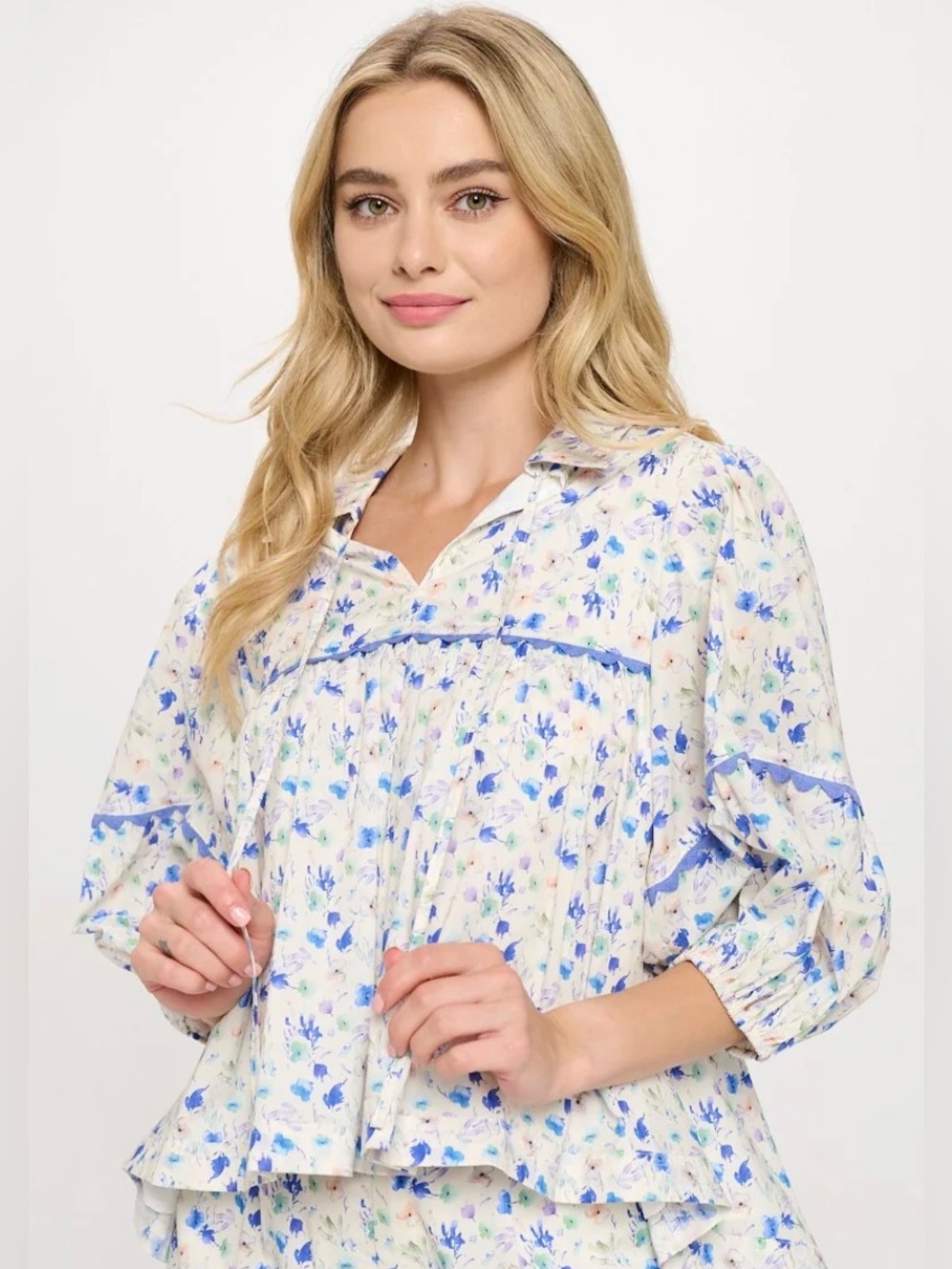 NWT Meet me in Santorini printed babydoll top size XS